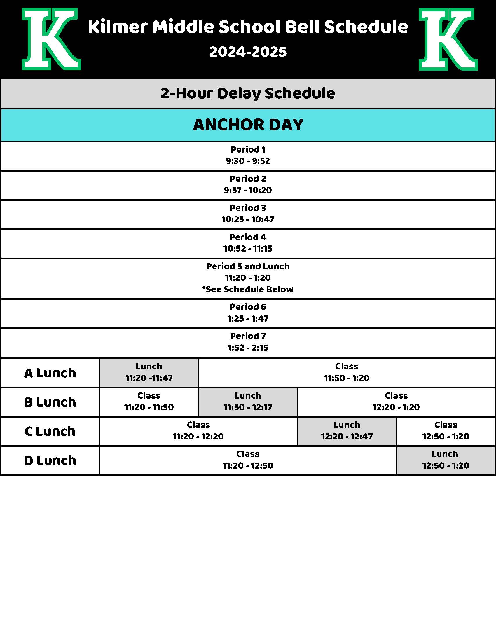 Anchor Day 2- Hour Early Release Schedfule