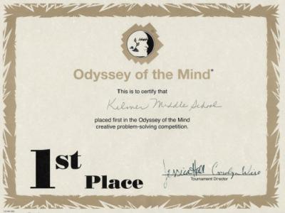 First Place Certificate
